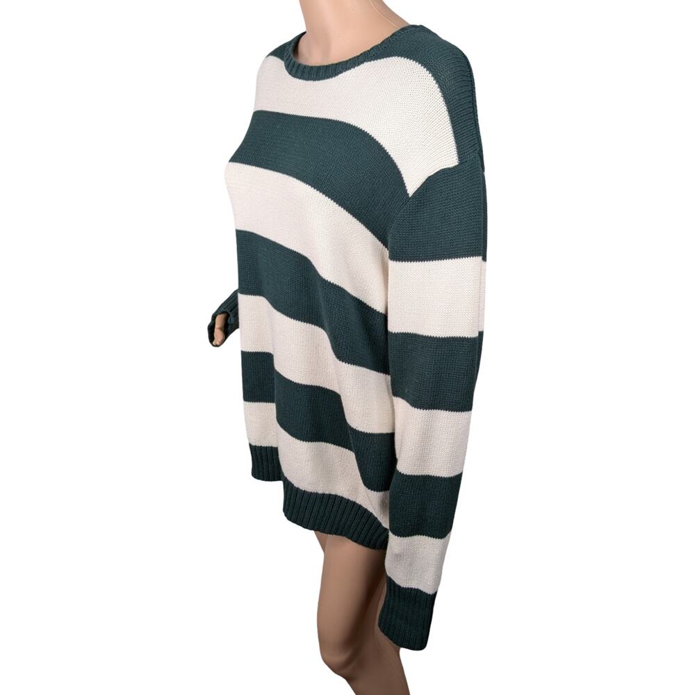 John Galt Brianna Forest Green Ivory Chunky Stripe Coastal Preppy Sweater SZ L - Picture 5 of 9
